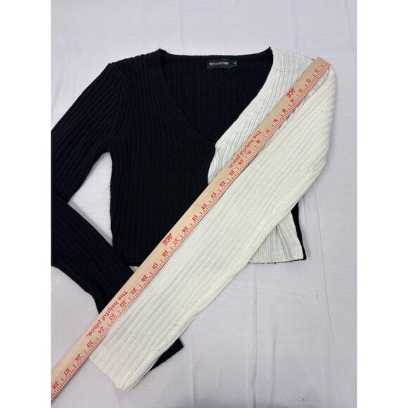 Pretty Little Thing Color Block Ribbed Cardigan Sweater Black White Cropped S - Picture 11 of 11